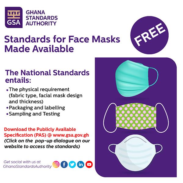 GSA offers face mask standards for free Ghana Standards Authority
